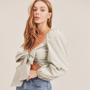 NWOT Mable Angel Front Ribbon Self Tie Women's Sage Green Top Size Small